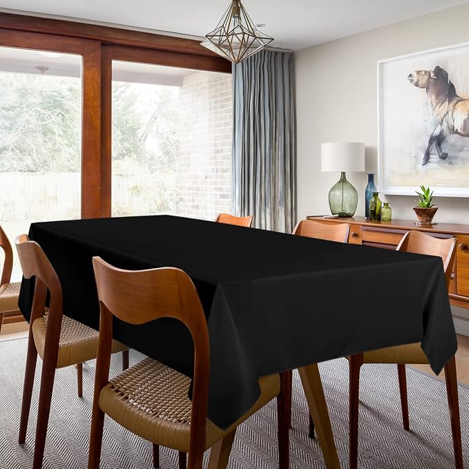 sancua 2 Pack Black Tablecloth 54 x 78 Inch, Rectangle 4 Feet Table Cloth - Stain and Wrinkle Resistant Washable Polyester Table Cover for Dining Tables, Buffet Parties and Camping