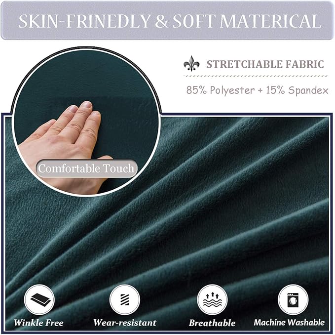 Velvet Plush XL Dining Chair Covers, Stretch Chaircover, Spandex High Chairs Protector Covers Seat Slipcover with Elastic Band for Dining Room,Wedding, Ceremony, Banquet (Teal, Set of 2)