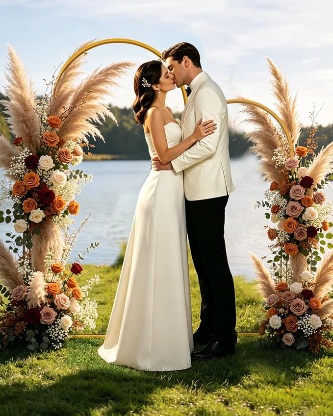 Wedding Arch Backdrop Stand 5FT, 6FT Gold Metal Arch Stand Set of 2, Balloon Arch Stand for Wedding Baby Shower Birthday Ceremony Party Graduation Decoration