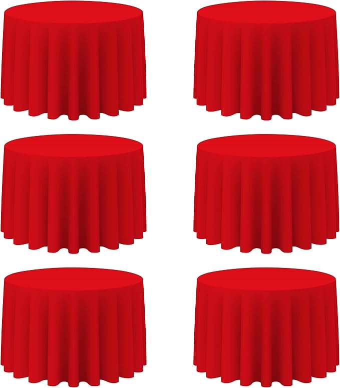 BRILLMAX 6 Pack Red Round Tablecloths 108 Inch for 48” Tables - 150 GSM Polyester Fabric, Floor Length Drop, Water, Stain & Wrinkle Resistant Cloth Cover for Wedding Reception Banquet Dining Party
