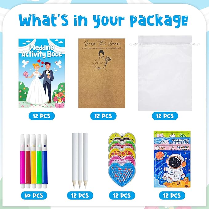 Cinrobiye Wedding Activity Book Set with Coloring Pages, Guess the Dress Cards and Table Games for Wedding Reception, Bridal Shower and Guest Table Activities