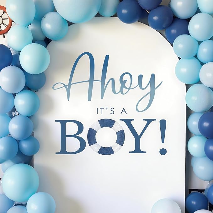 Ahoy It’s A Boy Baby Shower Decorations - Ahoy It’s A Boy Decal Sign for Balloons Arch Backdrop, Nautical First Birthday Decorations for Boys, Sailboat Gender Reveal Sign, 1st Party Supplies for Boys