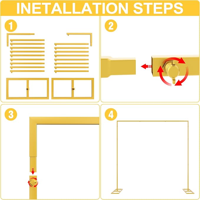 Putros Heavy Duty Backdrop Stand 8ft x 8ft Gold Pipe and Drape Kit Adjustable Metal Backdrop Sand for Wedding Photobooth Exhibition Decoration