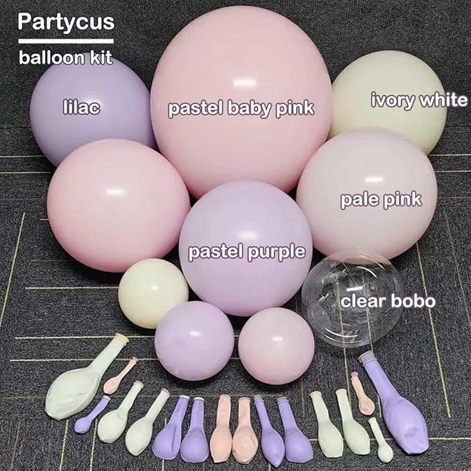 Pastel Pink Purple Balloon Arch Double Stuffed, Light Pink Lavender Lilac Ivory Balloon Garland Kit with Bobo Latex for Baby Shower Bridal Wedding Princess Birthday Mothers Day Party Decoration
