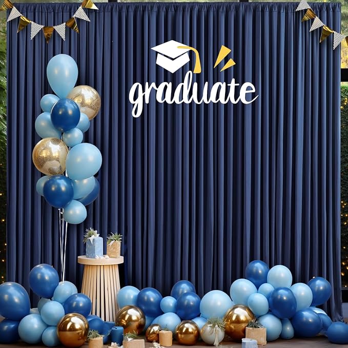 30ft×10ft Wrinkle Free Navy Blue Backdrop Curtains for Parties, 6 Panels 5×10ft Thick Silky Polyester Navy Photo Backdrop Drapes Curtains for Graduation Party Birthday Baby Shower Wedding Photography