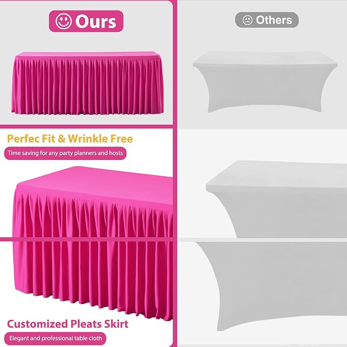 Wish Care 2 Pack Hot Pink Rectangle Table Clothes for 8 Foot Tables, Polyester Fitted Tablecloths 8ft Stretch Table Cover for Wedding, Birthday, Parties, Trade Show, Craft Show