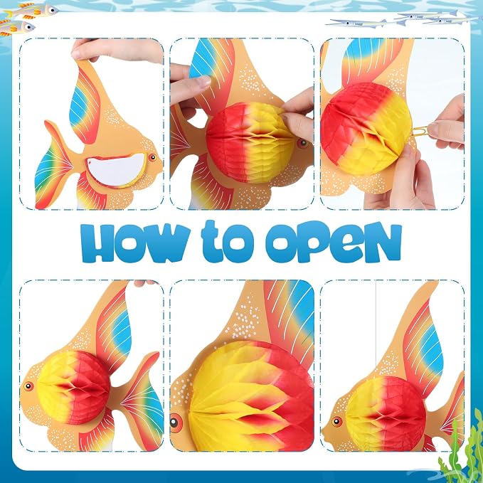 Ceenna 18 Pcs Under the Sea Decorations Kit with 6 Hanging Jellyfish and 12 Tropical Fish, for Mermaid Birthday Party, Ocean Shower, Nautical Wedding, and Beach Classroom Decor(3 Types of Fish)