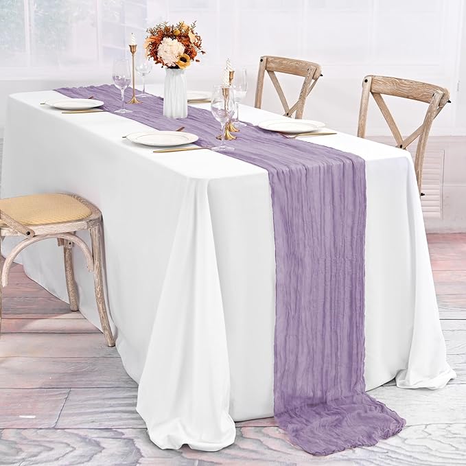 20 Pack Lavender Table Runner 10Ft Cheesecloth Table Runner Boho Gauze Table Runners Romantic Long Sheer Fabric Cheese Cloth Table Runners for Wedding Party Bridal Shower
