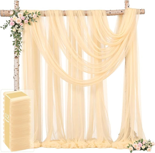 12 Panels Champagne Wedding Arch Draping Fabric 30" x 19ft Wedding Drapes Tulle Drapes for Backdrop Sheer Fabric Backdrop Drapes Decorations Backdrop Curtains for Reception Ceremony Party