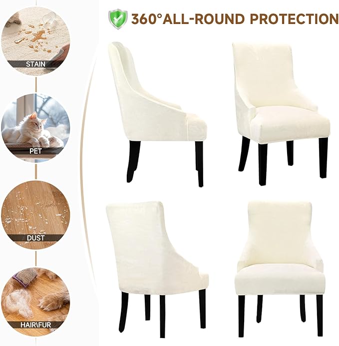 Velvet Wingback Dining Chair Cover Soft Stretch Accent Chair Cover Slipcover Thick Plush Wing Back Chairs Covers Furniture Protect Washable Chairs Protector Covers for Dining Room (Beige, 2)