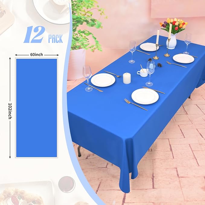 12 Pack Royal Blue Tablecloth 60x102 Inch Rectangular Table Cover | Wrinkle Resistant, Machine Washable Reusable, Wedding, Banquet, Restaurant, Party, Baby Shower,Indoor Outdoor Events