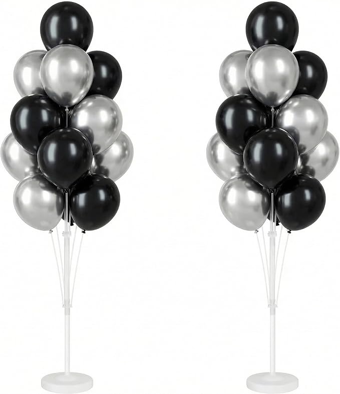 Balloon Column Kit for Floor-Balloon Columns with Stand, Base and Pole,Balloon Tower Backdrop Decoration for Wedding, Baby Shower, Birthday Party, or Bachelorette Parties (BLACK SILVER)