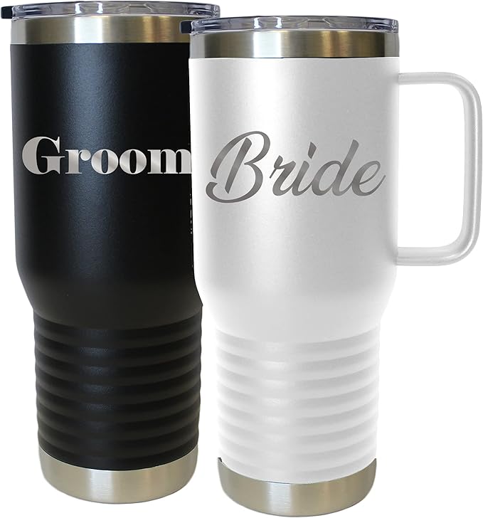 My Personal Memories Bride and Groom Insulated Travel Tumbler Set of 2 - Engraved To Go Cup Gift for Wedding, Rehearsal Dinner Party, Honeymoon, Reception (20 oz Coffee Tumbler Set)