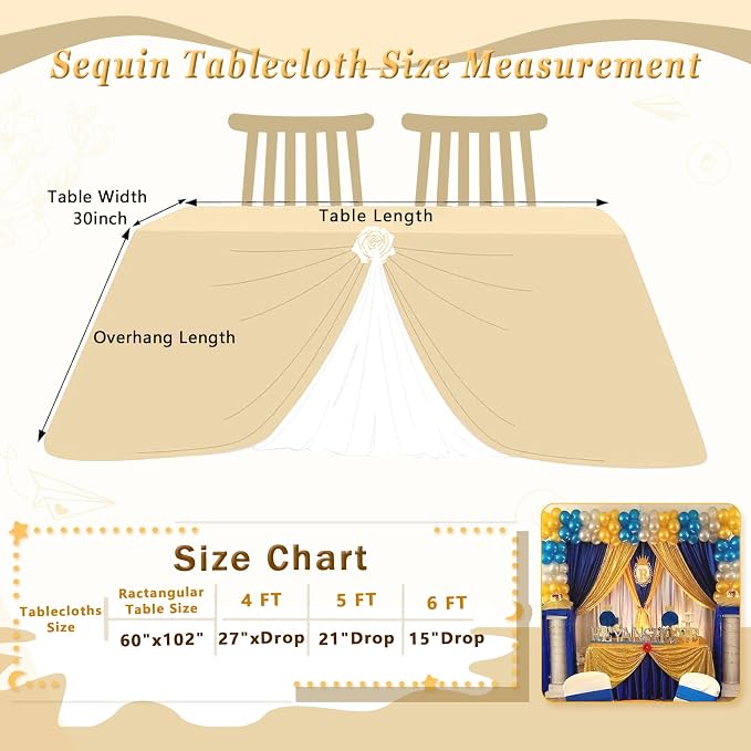 ShiDianYi Gold 60x102-Inch Sequin Rectangular Tablecloth Popular Bridal Dress Table Cloth,Fashion Tablecloth Overlay