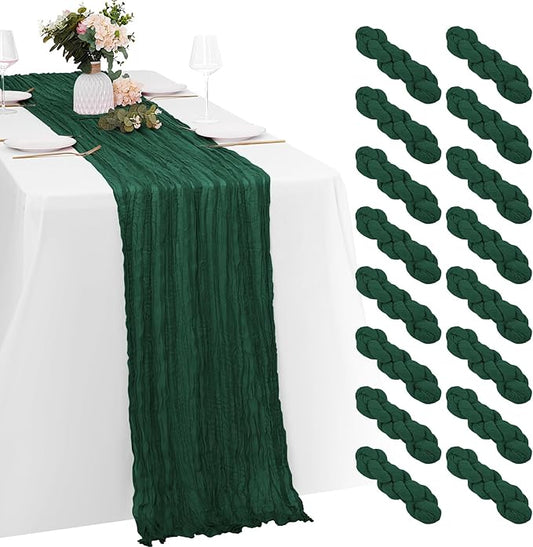 16 Pack Emerald Green Cheesecloth Table Runners 20x120 Inch Gauze Table Runner Cheese Cloth 10FT Green Table Runner Rustic Sheer Runner for Wedding Baby Shower Birthday Party Table Decor