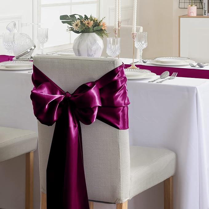 24Pack Table Runner 12 x 108 Inches Satin Silk Table Runner for Wedding, Birthday Party, Banquets, Graduations Decoration, fit Rectange and Round Table-Burgundy