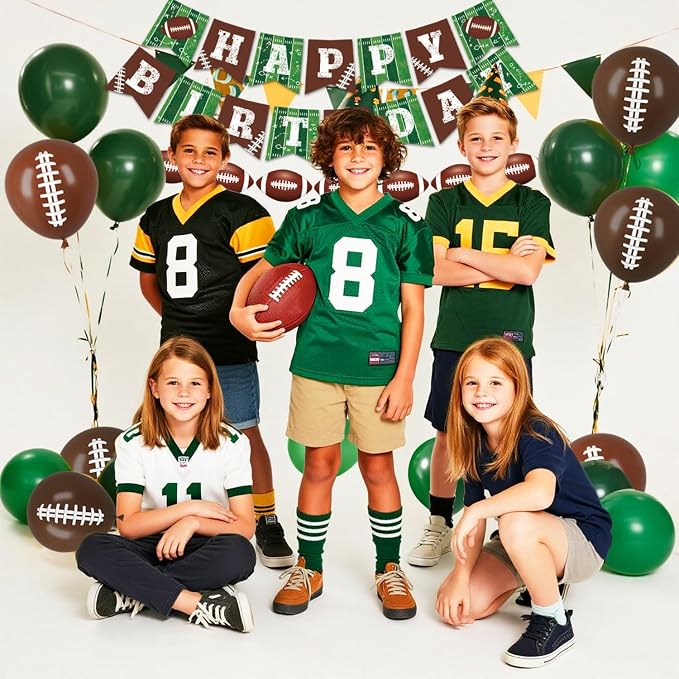 Football Birthday Party Decorations Includes Plates, Napkins, Cups, Banner, Balloons, Touchdown Tablecloth for Football Birthday & Tailgate Party Decorations, Serves 24