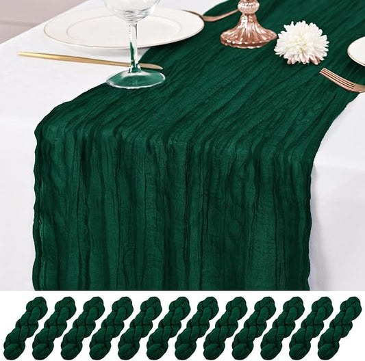 12 Pack Emerald Green Table Runner 10Ft Cheesecloth Table Runner Rustic Gauze Table Runners Romantic Long Sheer Fabric Cheese Cloth Table Runners for Wedding Party Bridal Baby Shower