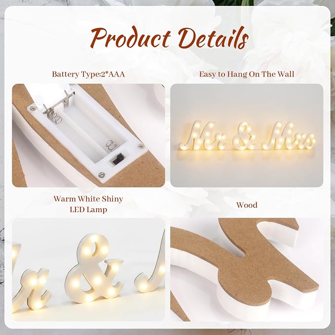 31in Light Up Mr & Mrs Sign White Wooden Letters Wedding Table Decor | Light Up Wooden Letters, Wedding Table Decor, Marquee Sign, Engagement Decor, Anniversary Display, Reception Centerpiece