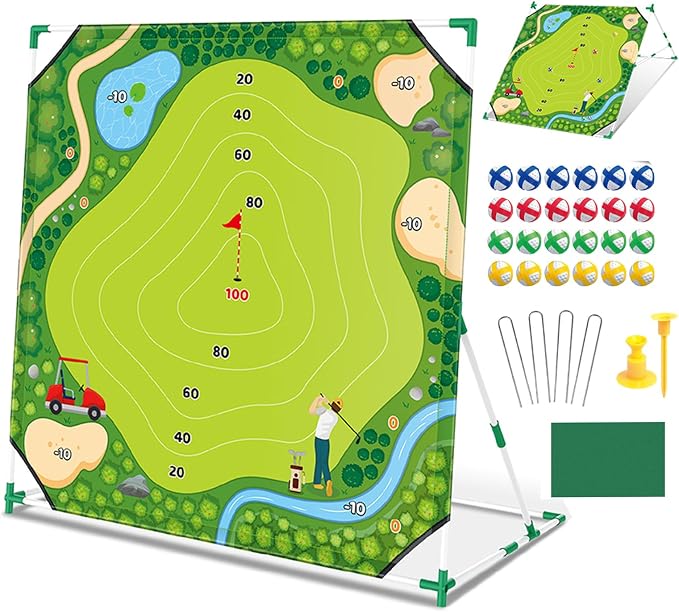 Mostop Golf Chipping Game Set: Indoor Outdoor Golf Target Game Set Includes 24 Balls, Scoreboard, Club, Carrying Bag, 2 Adjustable Angles, Fun Family Outdoor Toys for Kids Teens Adults