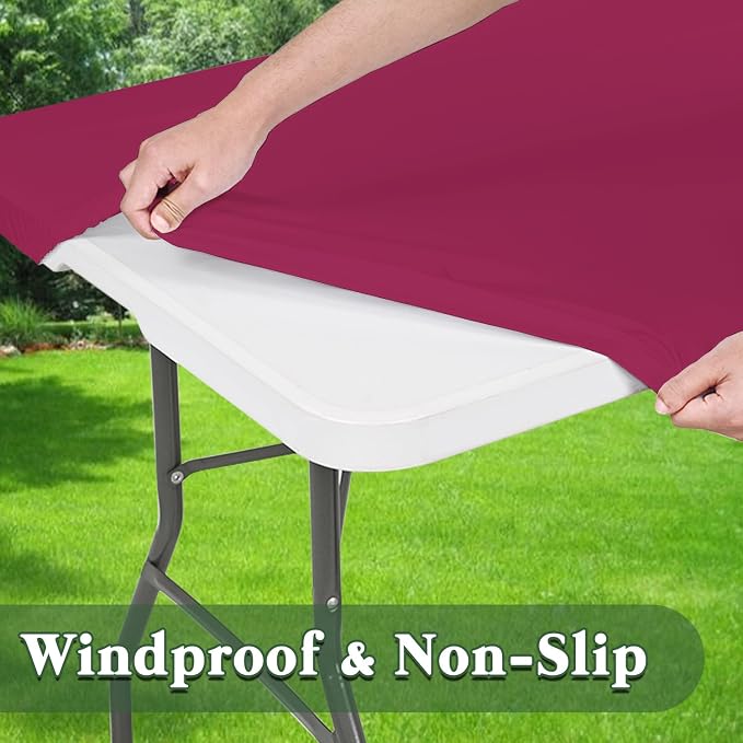 6 Pack Picnic Table Cover Elastic Fitted Outdoor Tablecloths for 8 Foot Rectangle Tables Waterproof Stretch Washable Patio Folding Spandex Table Cloth Camping Banquet Parties (Hot Pink,30" x 96")