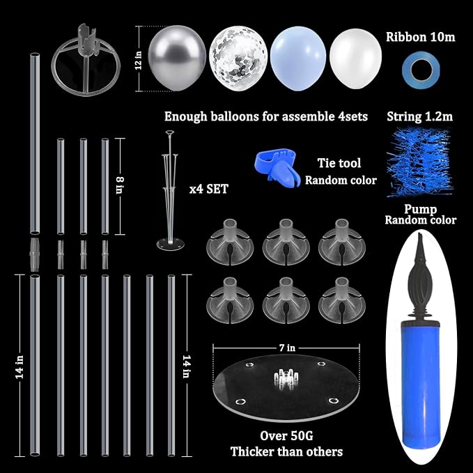 ZJDHPTY 4Set Light Blue Silver Balloon Stand Table Centerpieces Party Decor | Boy Baby Shower Decorations,Birthday Graduation Bridal Shower Baptism Corporate Retirement New Years Eve Party Supplies