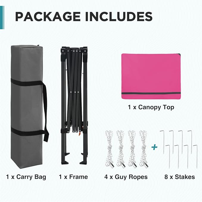 EAGLE PEAK 6x4 Instant Pop Up Canopy Tent, Straight Leg Sun Shelter, Portable Canopy with Carry Bag for Camping, Beach & Sports, Pink