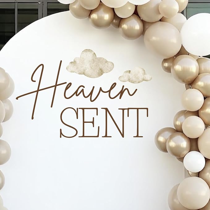 Heaven Sent Baby Shower Decorations - Heaven Sent Sign, Cloud Decal for Balloon Arch Backdrop, Gender Reveal Decorations Sticker, Brown First Birthday Decoration for Girl, 1St Party Supplies for Girl