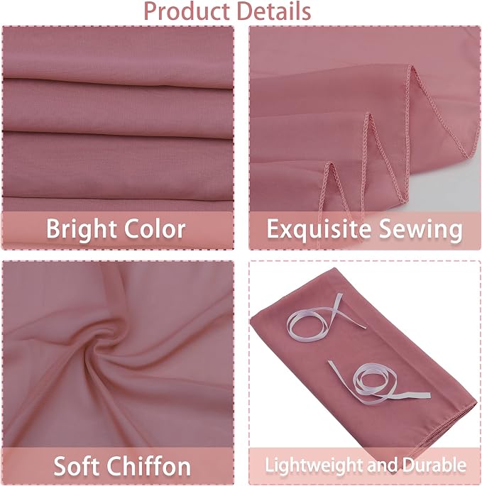 12 Packs Dusty Rose 10Ft Chiffon Table Runner 27 x 120 Inches Sheer Chiffon Table Runner Romantic Boho Rustic Wedding Table Runner for Wedding Birthday Party Decor Bridal Baby Shower Table Decoration