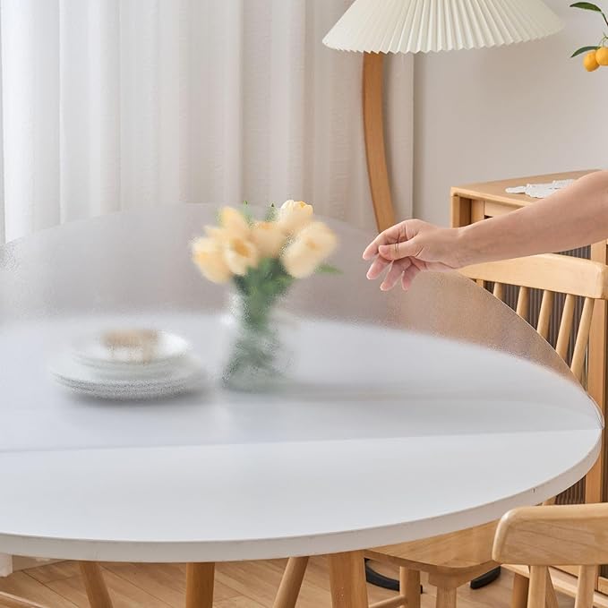 58 Inch Round Frosted Table Cover Protector, Frosted Round Table Protector for Dining Room Table, 1.5mm Thick Waterproof Round Plastic Vinyl Pad