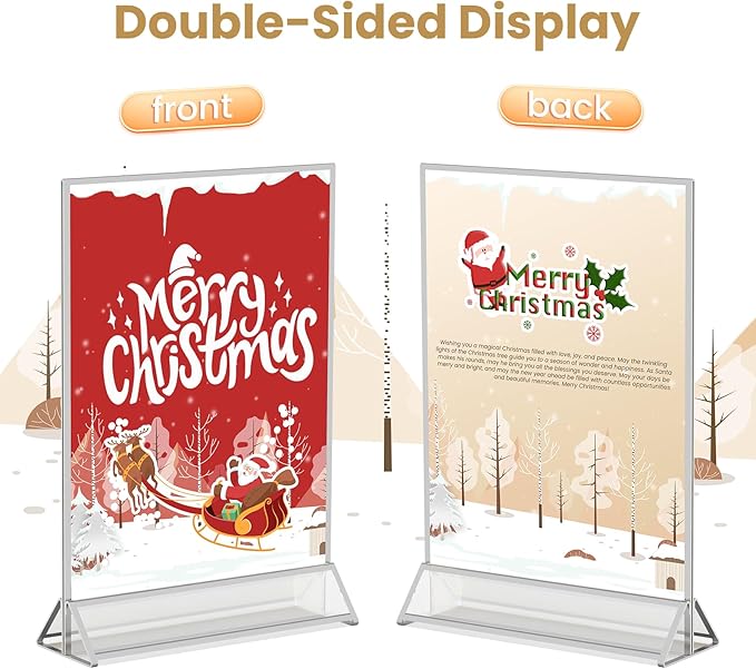 5X7 Sliver Frames Acrylic Sign Holder Double-Sided Silver Picture Frame 5x7 for Menu Holder Wedding Table Number Holder Christmas Photo Frames with Removable Sticky Dots -12 Pack
