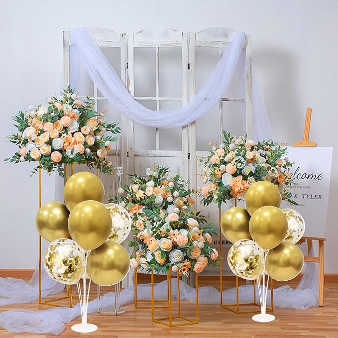 ZJDHPTY Gold Birthday Decorations, 4 Set Balloon Stand with Gold Balloons | Gold Balloon Centerpiece for Table,70th 60th 50th Birthday Graduation Retirement Anniversary Wedding New Years Party Supplies