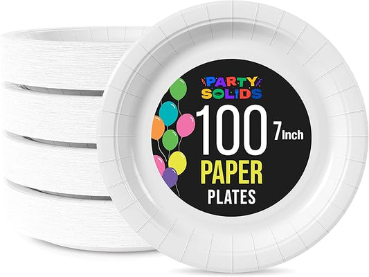 Exquisite Party Solids White Paper Plates Disposable Heavy Duty 7 Inch White Disposable Plates For Party 100 Pcs Heavy Duty 350 GSM, Birthday Supplies