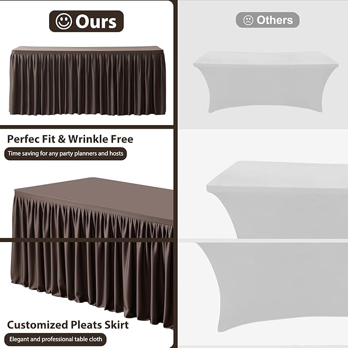 Wish Care 6 Pack Brown Rectangle Table Clothes for 8 Foot Tables, Polyester Fitted Tablecloths 8ft Stretch Table Cover for Wedding, Birthday, Parties, Trade Show, Craft Show