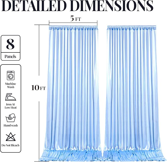 40x10ft Blue Glitter Backdrop Curtain for Parties, Wrinkle Free Satin Photo Backdrop Drapes 8 Panels 5x10FT Shimmer Back Drop Cloth for Wedding Birthday Baby Shower Photography Background Decor