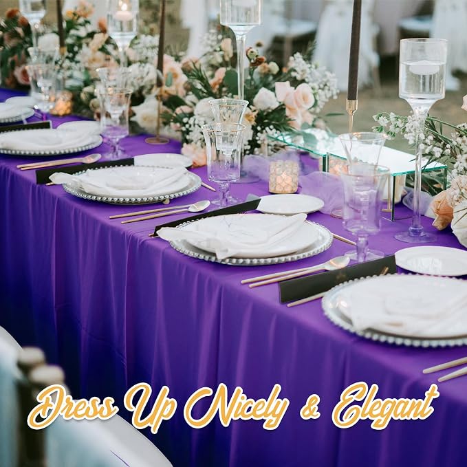 BRILLMAX 8 Pack Purple Tablecloths 70 x 120 Inch for 6ft & 8ft Rectangle Tables - 150 GSM Polyester Fabric, Universal Fit, Water, Stain & Wrinkle Resistant Cloth Cover for Wedding Reception Banquet