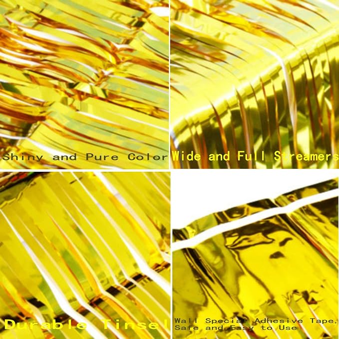 GOER Metallic Tinsel Foil Fringe Curtains Party Photo Backdrop Party Streamers for Birthday,Graduation,New Year Eve Decorations Wedding Decor (Champagne Gold,5 Packs)