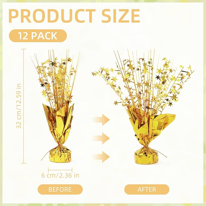 12 Pack Gold Metallic Foil Spray Centerpiece Star Table Decoration Burst Table Centerpieces for Birthday New Year Wedding Anniversary Graduation Party Supply (Gold)