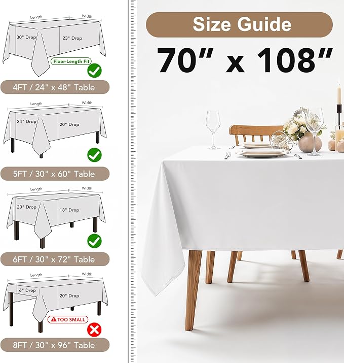 Fitable 6 Pack Rust 70 x 108 Inch Rectangle Tablecloth - Stain Resistant and Washable Table Cover, Polyester Fabric Table Cloth for Wedding, Party, Banquet, Formal Events