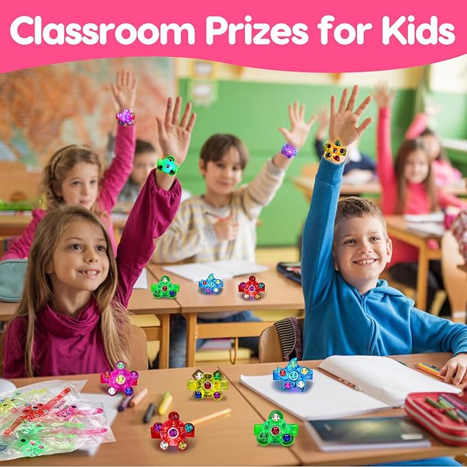 24PCS Light Up Fidget Spinner Bracelets Glow Birthday Party Favors Bulk for Kids 4-8 8-12 Summer Goodie Treat Bag Stuffers Pinata Filler Classroom Treasure Toys Carnival Prize End of Year Student Gift