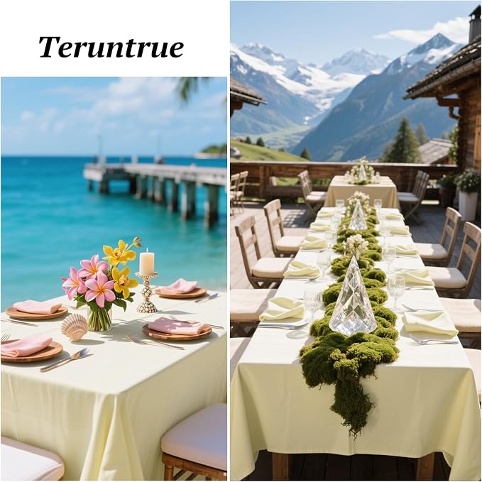 Teruntrue 12 Packs Tablecloths 60x102 inch Beige Rectangle Table Cloth for 6 Foot Rectangle Tables, Washable Polyester Fabric for Wedding Parties Banquet Holiday Dinner Table Decorative, Beige