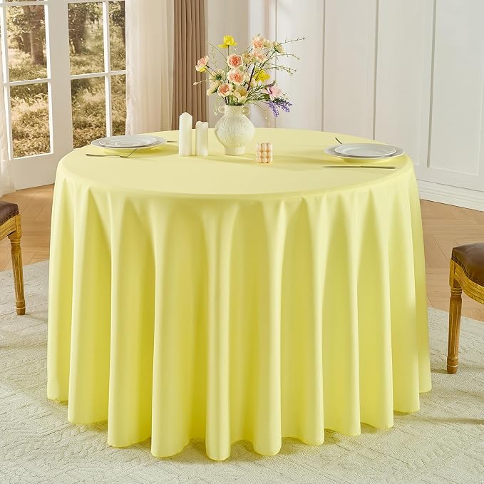 Round Tablecloth 2 Pack 90 Inch Yellow Tablecloths Washable Decorative Linen Polyester Table Clothes Cover for Dining Table Banquets Buffet Parties and Wedding