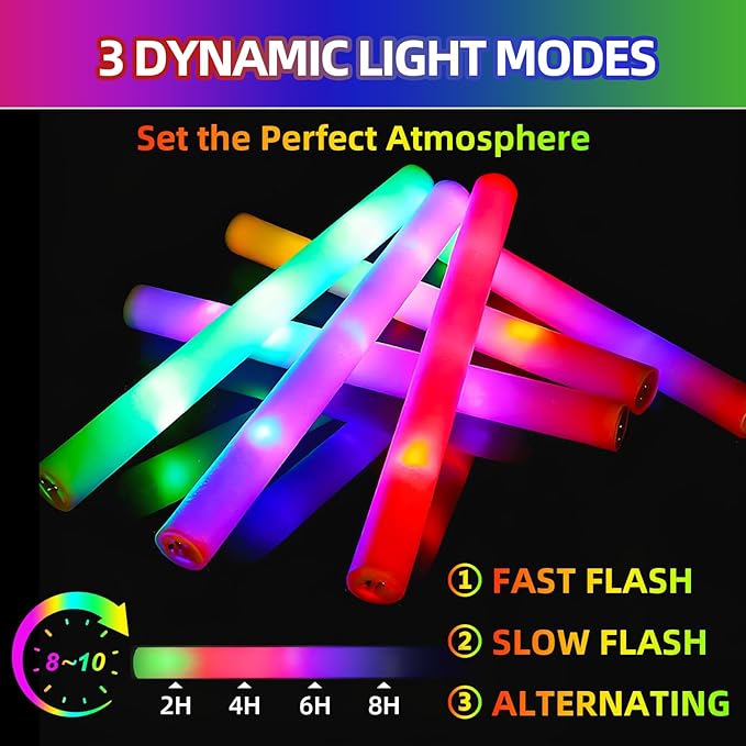 118 Pack Foam Glow Sticks Bulk Party Pack,Party Favors Supplies,3 Flashing Modes Glow In The Dark Party Supplies,Light Up Foam Sticks for Wendding Raves Camping Outdoor