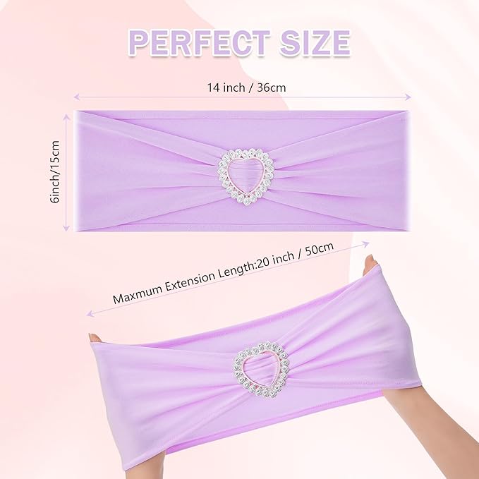 Howhic Pack of 60 Spandex Chair Sashes Bows Stretch Chair Cover Band with Buckle Slider Universal Elastic Chair Ties for Wedding Banquet Party Event Decoration (Lavender)