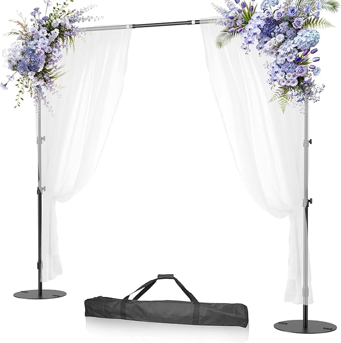 EMART Backdrop Stand 7x10ft Adjustable Photo Background Stand Kit Pipe and Drape Backdrop Frame with Heavy Duty Metal Base Water Bag for Wedding Party Birthday Decorations Photography - Black