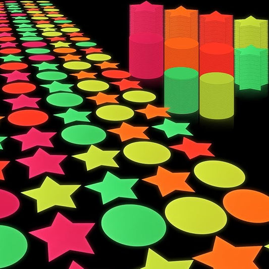 Lincia 100 Sheets Neon Papers Glow Party Decoration DIY Bulk Dance Floor Supplies UV Neon Classic Twister with Self Adhesive Dots Games Wedding Birthday UV Reactive Multi Colored Fluorescent Supplies
