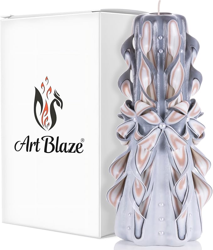 Carved Candles - Handmade Long Burning Decorative Luxury Candles - Unscented - Perfect for Home Decor, Anniversaries, Romantic Occasions, Gifts for Women, Christmas Gift for Mom - Big Grey