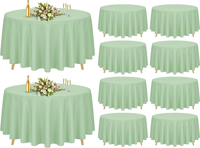 10 Pack Sage Green Round Tablecloths 90 Inch, Polyester Round Table Cloth Circle Bulk Linen Washable Table Cloth Stain and Wrinkle Resistant Circle Table Cover for Wedding Party Dining Banquet