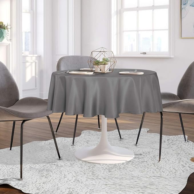 sancua Round Tablecloth - 60 Inch - Water Resistant Spill Proof Washable Polyester Table Cloth Decorative Fabric Table Cover for Dining, Buffet Parties and Camping, Light Grey(Fits 20-48 Inch Tables)