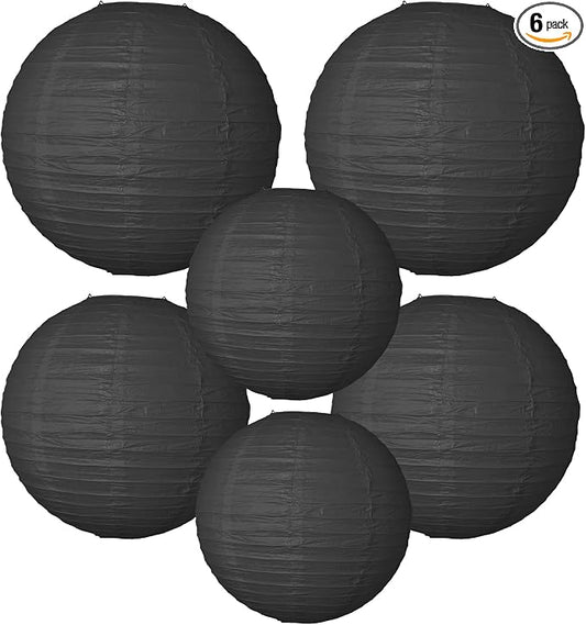 Paper Lanterns Party Decorations 6 PCS Black Round Hanging Lanterns Chinese Japanese Paper Lantern Lamp for Wedding Graduation Birthday Baby Shower Anniversary Retirement Party